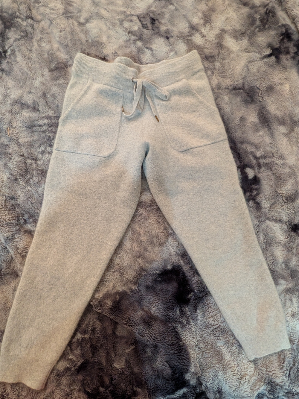 Garnet Hill Light Gray Cashmere Knit Drawstring Joggers Medium Petite